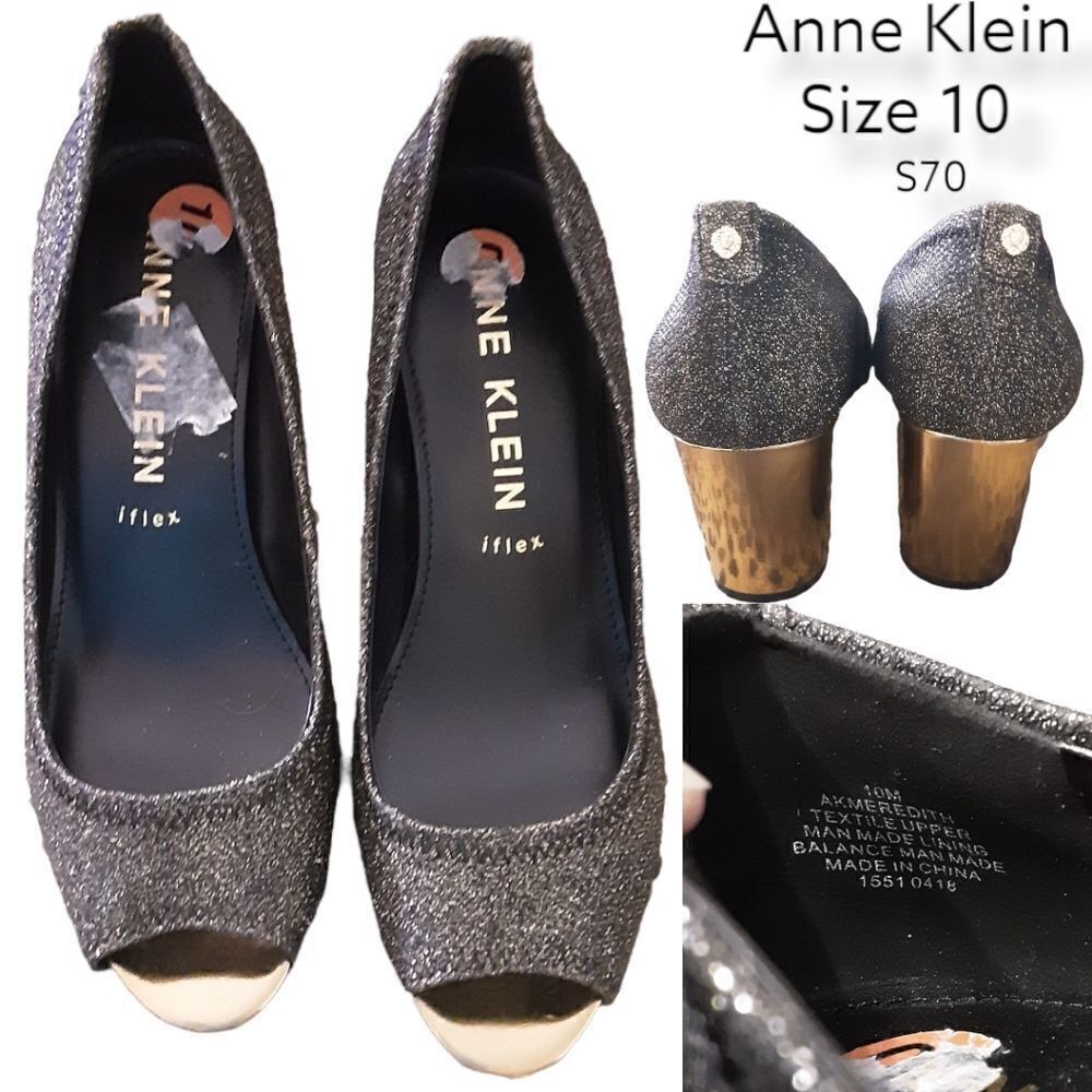 NWOT Anne Klein Gorgeous Pumps. Black Glitter With Gold Heels. IFlex, Size 10